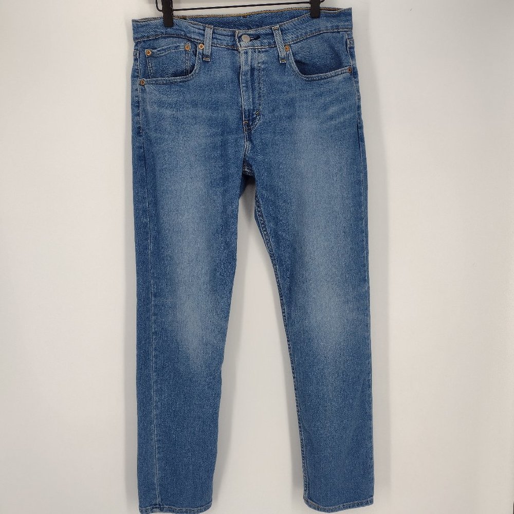 Levi's 502 Stretch Waist Distressed Denim Blue Jeans